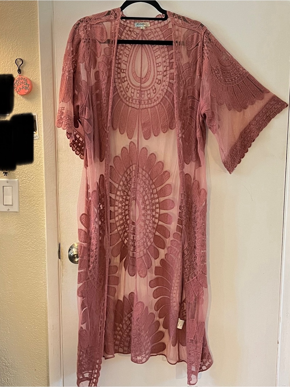 Lace Duster Long Dark Pink Wide Sleeves Whimsigoth Fairy Witchy Dainty Boho